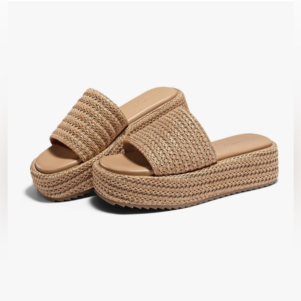 NEW! Women's ‘COFFEE’ Color Raffia Platform Sandals-9M - Picture 6 of 17